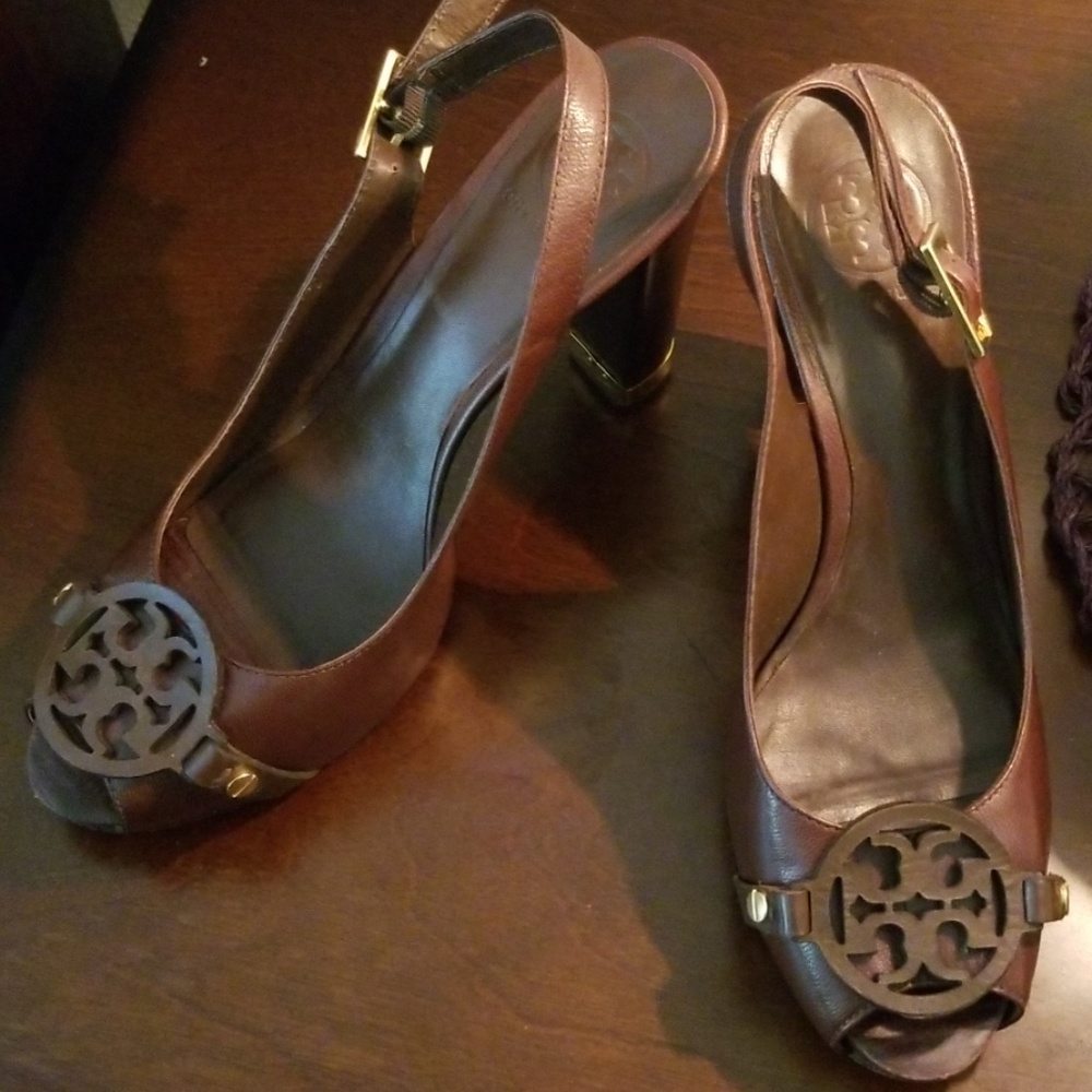 Tory Burch peep toe sling back heel